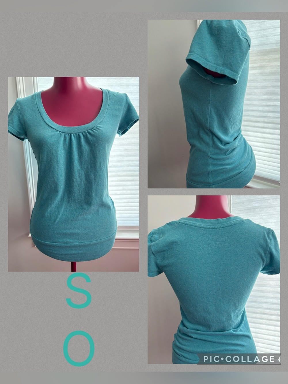 - S O short sleeve tunic style too in teal blue JR size Medium